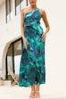 Heididress One Shoulder Drawstring Cut Out Printed Maxi Pleated Dress