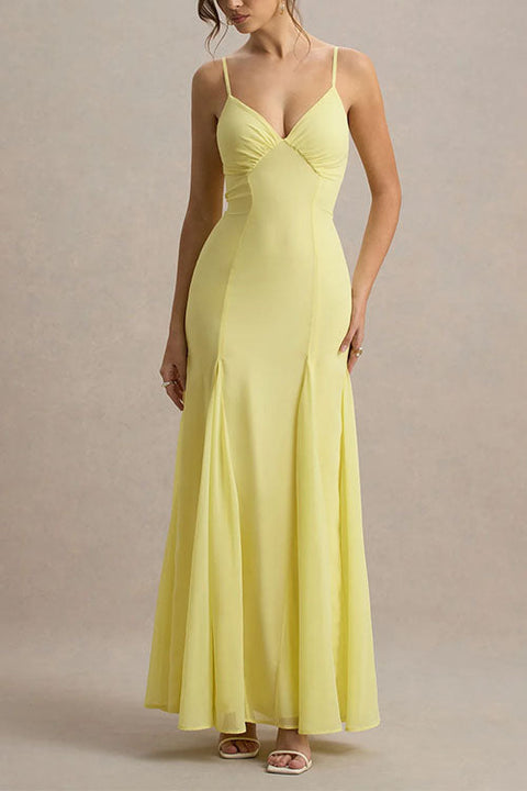 Heididress V Neck Adjustable Strap Bodycon Flare Maxi Dress