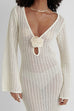 Heididress V Neck Long Sleeves Backless Crochet Hollow Out Knit Maxi Dress