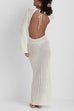 Heididress V Neck Long Sleeves Backless Crochet Hollow Out Knit Maxi Dress