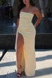 Heididress Strapless Tube Draped Slit Maxi Party Dress