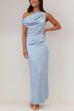 Heididress Asymmetric Shoulder Back Slit Waisted Maxi Dress