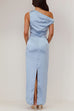 Heididress Asymmetric Shoulder Back Slit Waisted Maxi Dress