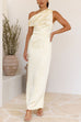 Heididress Asymmetric Shoulder Back Slit Waisted Maxi Dress