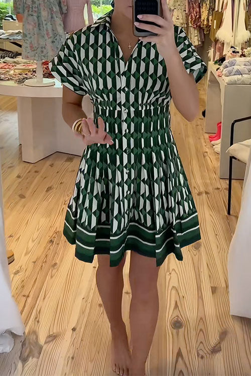 Short Sleeves Button Up Geometric Print Mini Dress Heididress Short Sleeves Button Up Geometric Print Mini Dress Heididress