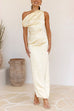 Heididress Asymmetric Shoulder Back Slit Waisted Maxi Dress