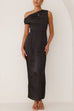 Heididress Asymmetric Shoulder Back Slit Waisted Maxi Dress