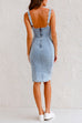 Best Adjustable Straps U Neck Slit Denim Bodycon Cami Dress