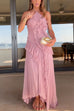 Heididress Strappy Halter Neck Ruffle Trim Asymmetric Hem Pleated Maxi Dress