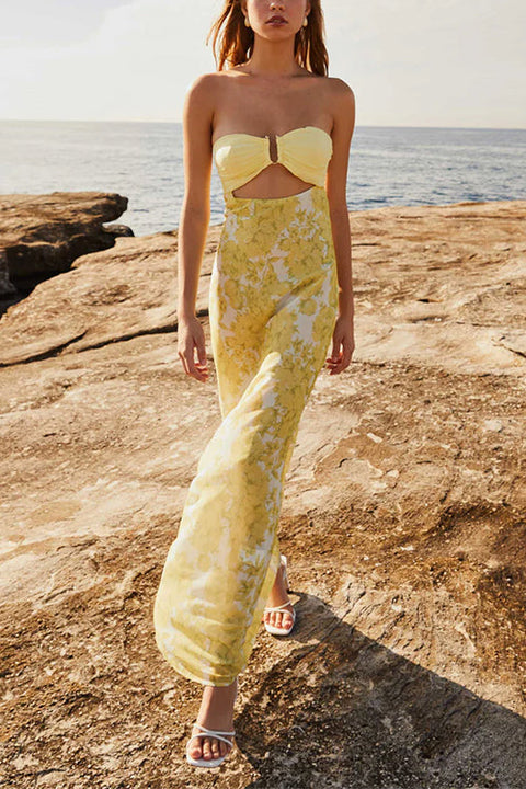 Heididress Strapless Tie Back Cut Out Floral Print Maxi Dress
