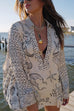 Heididress Collared V Neck Shirt and Side Slit Shorts Vitamin Sea Print Set