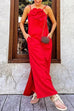 Heididress 3D Flower Side Slit Cotton Linen Maxi Cami Dress