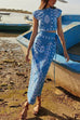 Heididress Printed Cap Sleeves Crop Top Tie Waist Maxi Wrap Skirt Set
