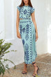 Heididress Printed Cap Sleeves Crop Top Tie Waist Maxi Wrap Skirt Set