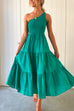 Heididress One Shoulder Sleeveless Smocked Ruffle Tiered Maxi Dress