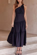(4 Colors)Heididress One Shoulder High Waist Tiered Maxi Dress