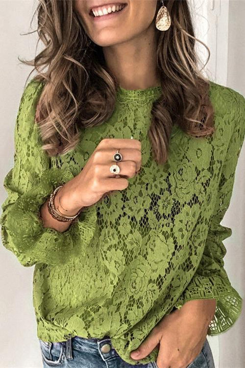 Heididress Bell Sleeves Lace Pullover Tops