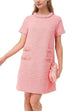 Heididress Elegant Crewneck Short Sleeves Buttons Tweed Dress