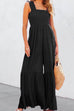 Heididress Smocked Wide Straps Ruffle Hem Wide Leg Jumpsuit