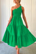 Heididress One Shoulder Sleeveless Smocked Ruffle Tiered Maxi Dress
