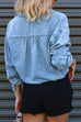 Heididress Long Sleeves Drawstring Hem Cropped Denim Shirt