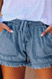 Heididress Drawstring Waist Pockets Raw Hem Shorts