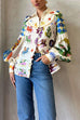 Heididress Balloon Long Sleeve Graffiti Printed Blouse Shirt