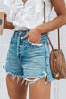 Heididress Mid Waist Raw Hem Ripped Denim Shorts