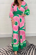Heididress V Neck Bell Sleeves Smocked Waist Wide Leg Printed Jumpsuit