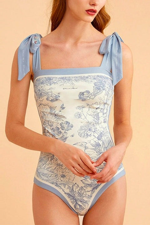 Heididress Bow Shoulder Floral Print One-piece Swimsuit