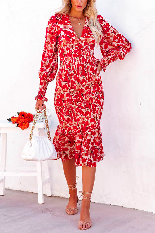 Heididress V Neck Long Sleeves Dress Printed Mermaid Midi Dress