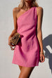 Heididress One Shoulder Solid Cotton Linen Mini Dress