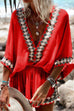 Heididress Bohemia V Neck Lantern Sleeve Printed Dress