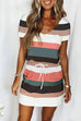 Heididress V Neck Short Sleeve Pockets Striped Color Block Dress