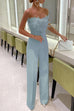 Heididress Off Shoulder Feather Splice Belted Jumpsuit