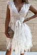 Heididress V Neck Sleeveless Lace Splice Solid Dress