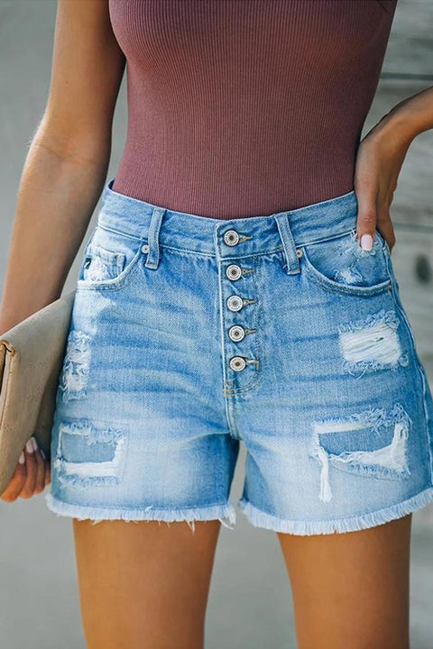 Heididress High Waist Buttons Distressed Denin Shorts with Pockets