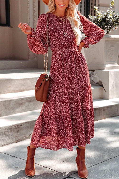 Heididress Long Sleeve Waisted Printed Swing Dress