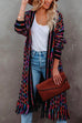 Heididress Tassel Open Front Multi-colored Print Knit Cardigans