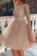 Heididress Stylish Crewneck Long Sleeve Mesh Splice Swing Dress