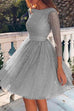 Heididress Stylish Crewneck Long Sleeve Mesh Splice Swing Dress