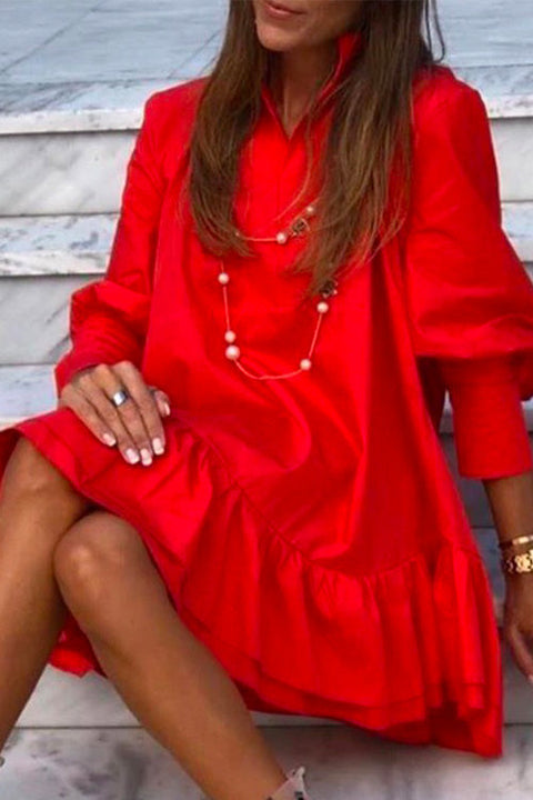 Heididress V Neck Lantern Sleeve Ruffle Layered Dress