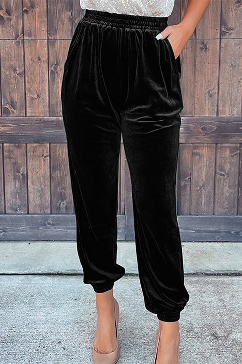 Heididress Elastic Waist Velvet Joggers Pants with Pockets