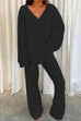 Heididress V Neck Batwing Sleeve Top and Straight Leg Pants Loungewear Set