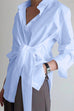 Heididress Lapel Long Sleeve Button Down Knot Front Shirt