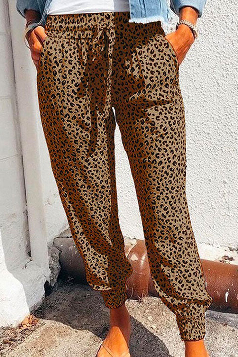 Heididress Casual Tie Waist Leopard Joggers Pants with Pockets