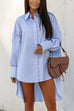 Heididress Lapel High Low Hem Button Down Shirt