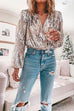 Heididress Stylish V Neck Long Sleeve Sequin Splice Top