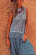 Heididress Tassel Crewneck Sleeveless Hollow Out Cover Up