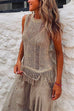 Heididress Tassel Crewneck Sleeveless Hollow Out Cover Up